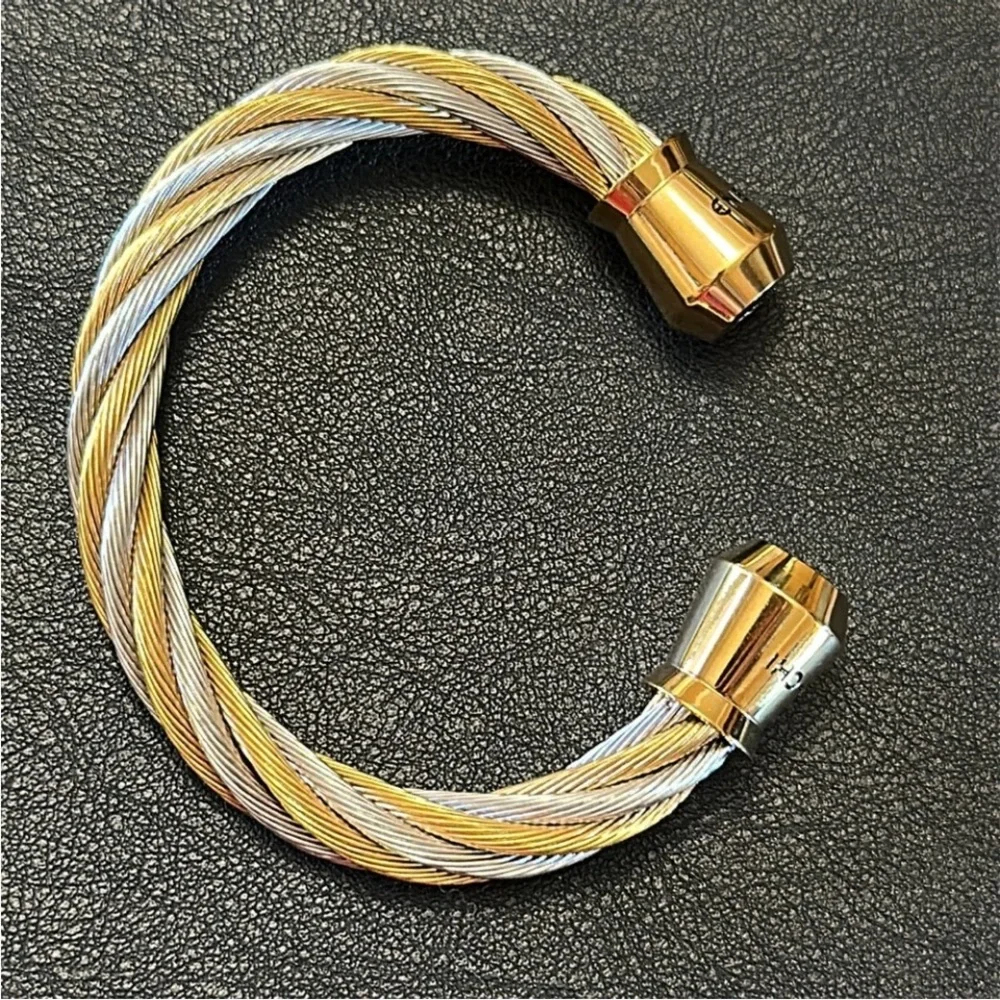 ENER-CHI Two Tone Twisted Cuff Bracelet